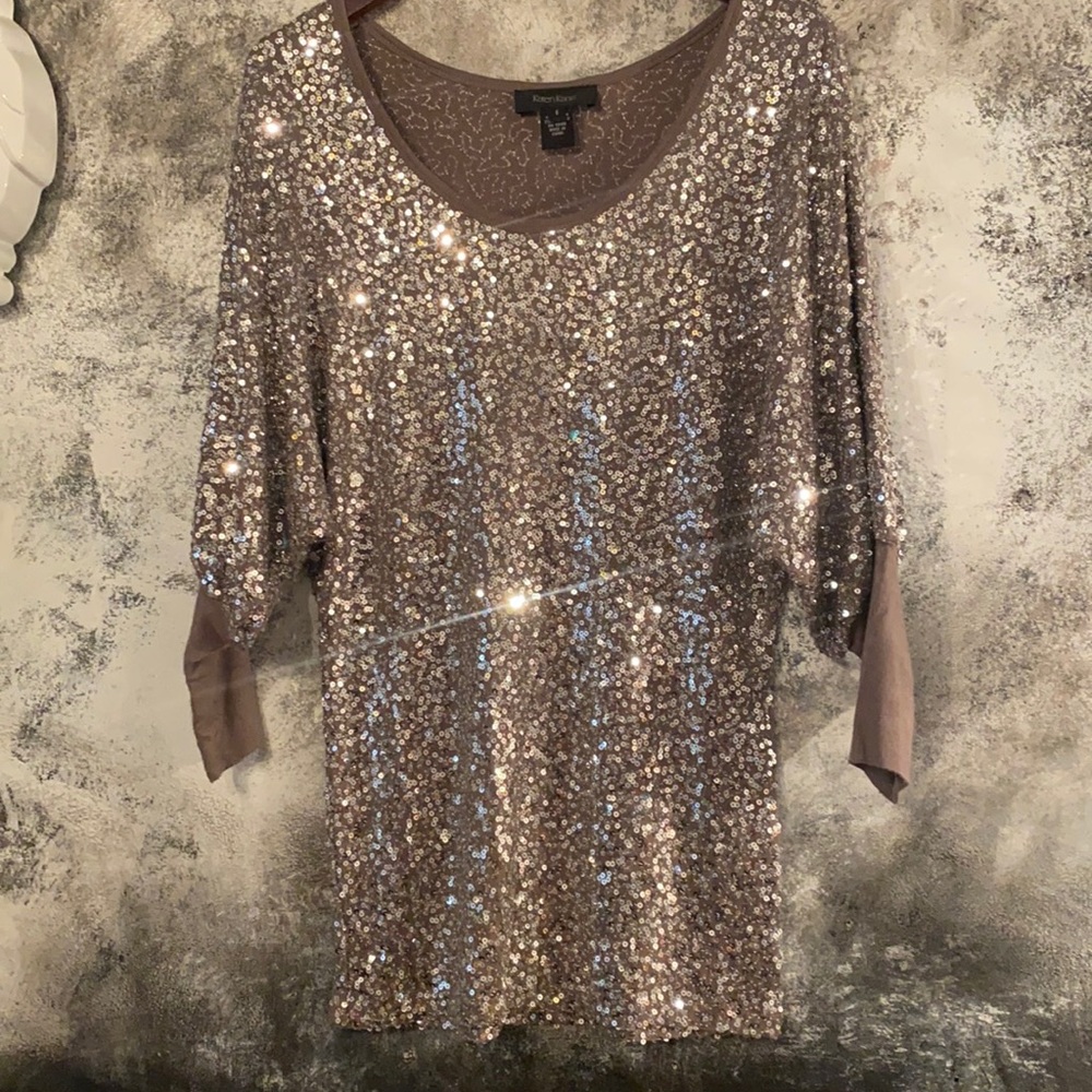 HOLIDAY Sequin 3/4 sleeve top by Karen Kane